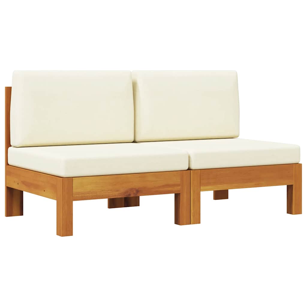 Mittelsofas 2 Stk. mit Cremeweißen Kissen Massivholz Akazie