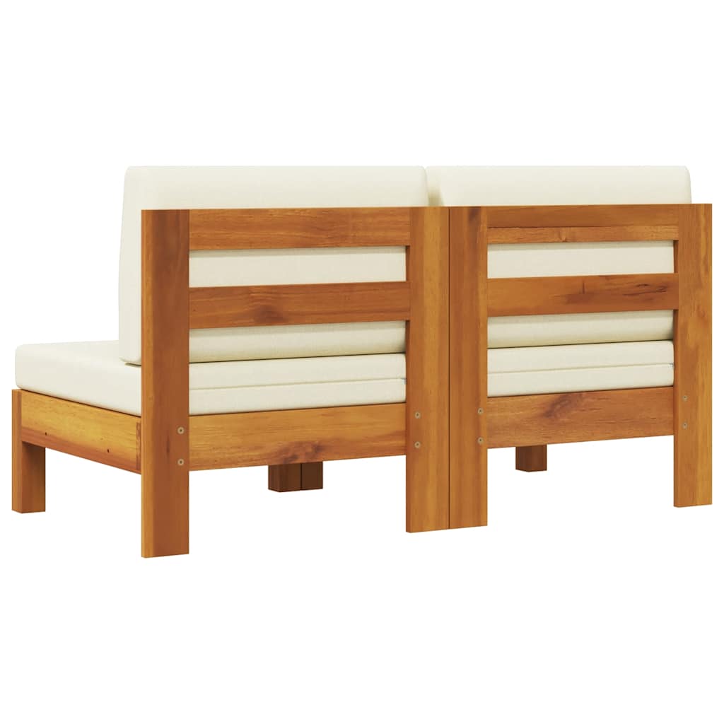 Mittelsofas 2 Stk. mit Cremeweißen Kissen Massivholz Akazie