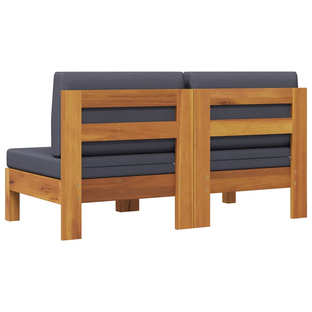 Mittelsofas 2 Stk. mit Dunkelgrauen Kissen Massivholz Akazie