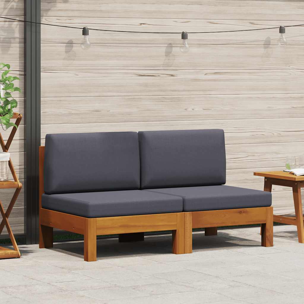 Mittelsofas 2 Stk. mit Dunkelgrauen Kissen Massivholz Akazie