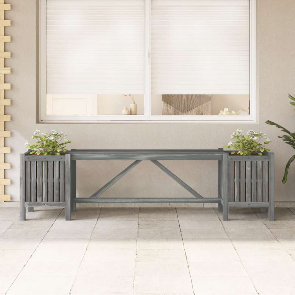 Gartenbank mit 2 Pflanzkübeln 150 cm Massivholz Akazie Grau