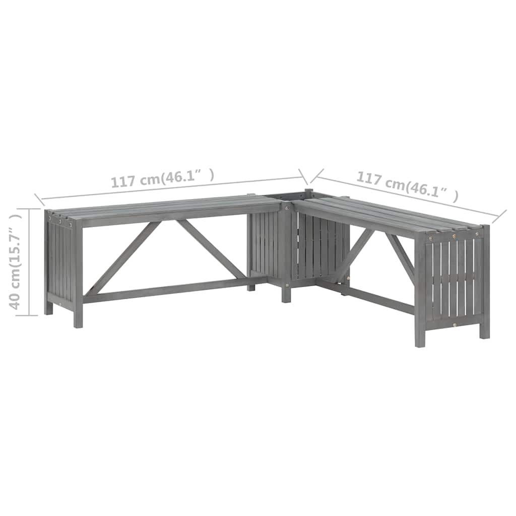 Garten-Eckbank mit Pflanzkübel 117 cm Massivholz Akazie Grau