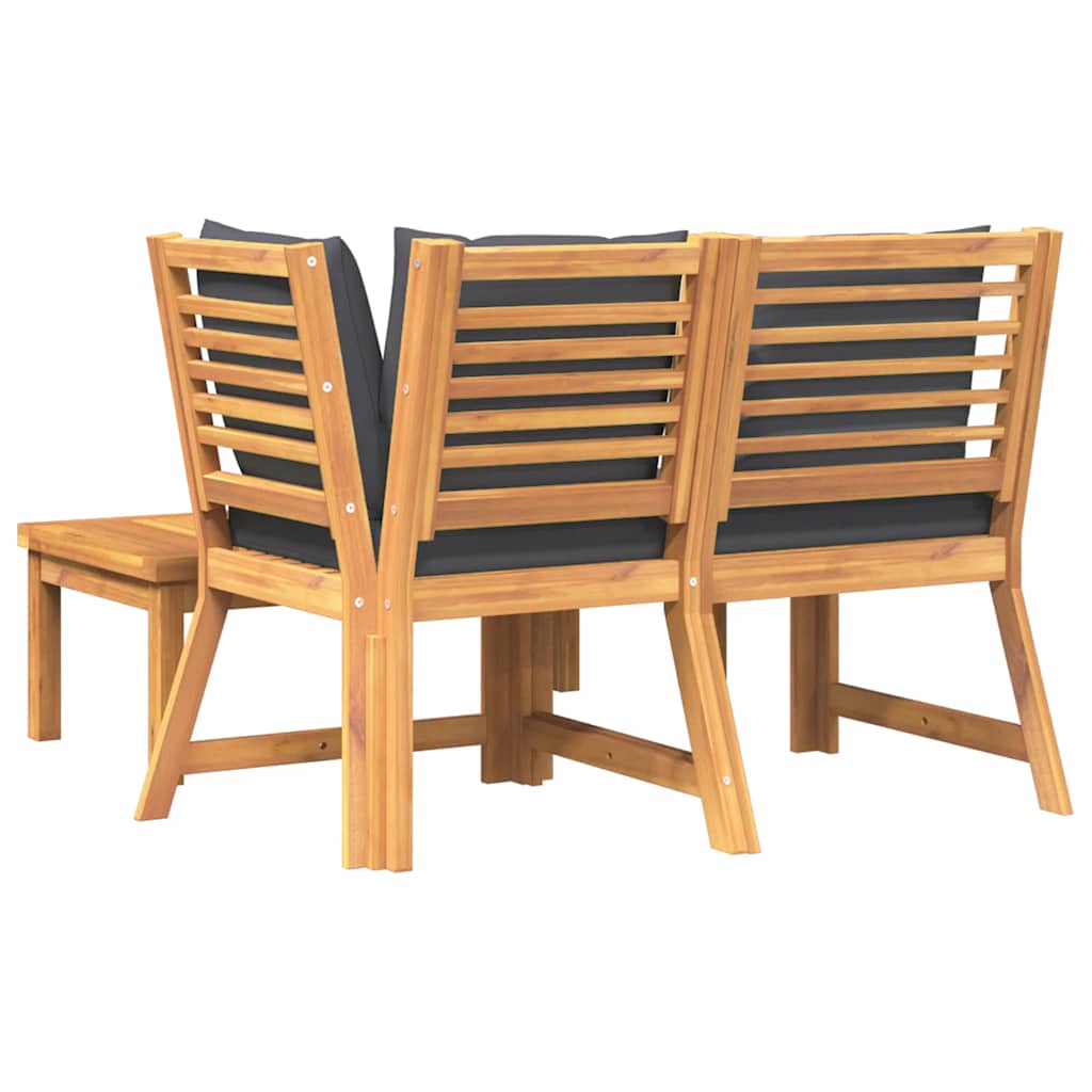 3-tlg. Garten-Lounge-Set mit Dunkelgrauem Kissen Akazienholz