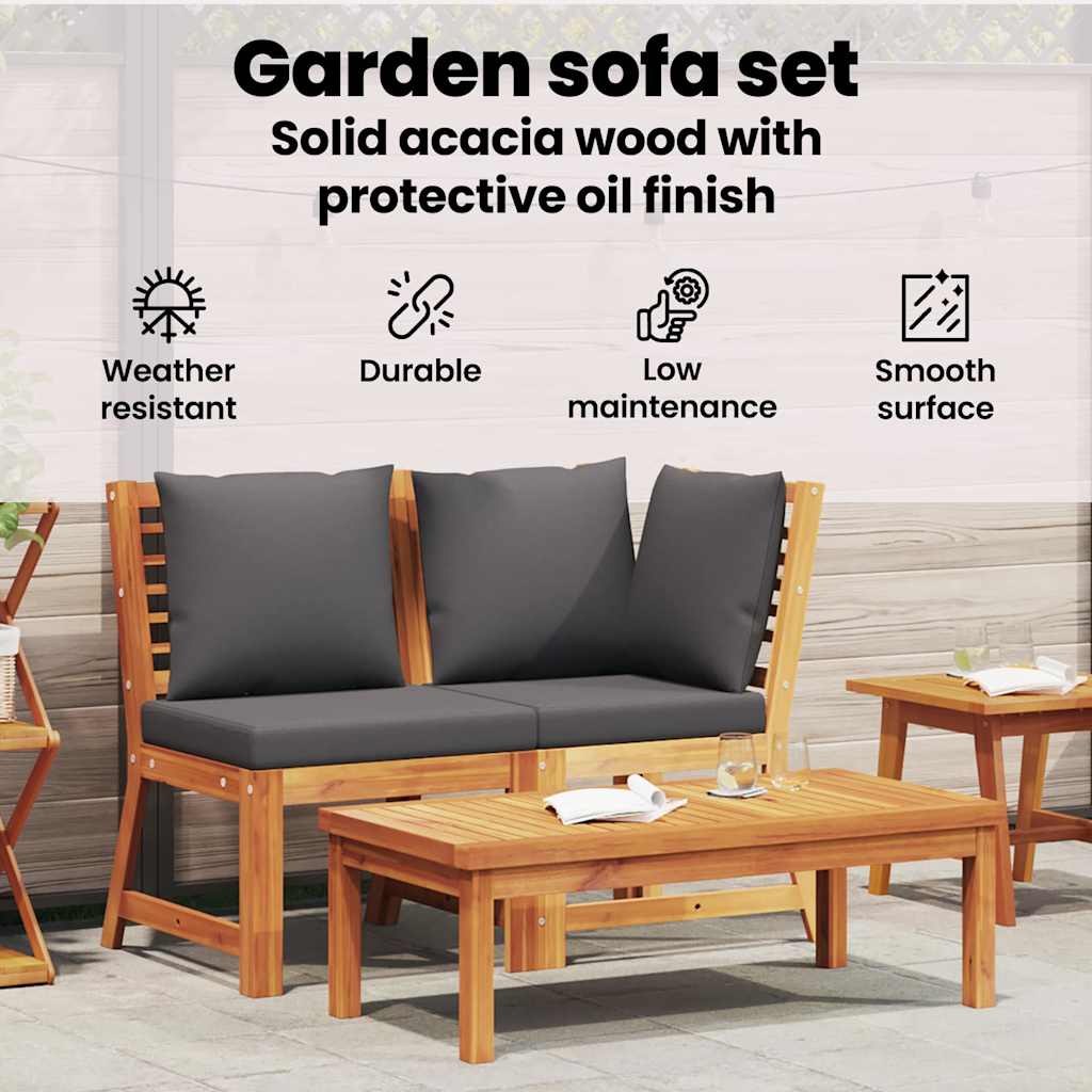 3-tlg. Garten-Lounge-Set mit Dunkelgrauem Kissen Akazienholz