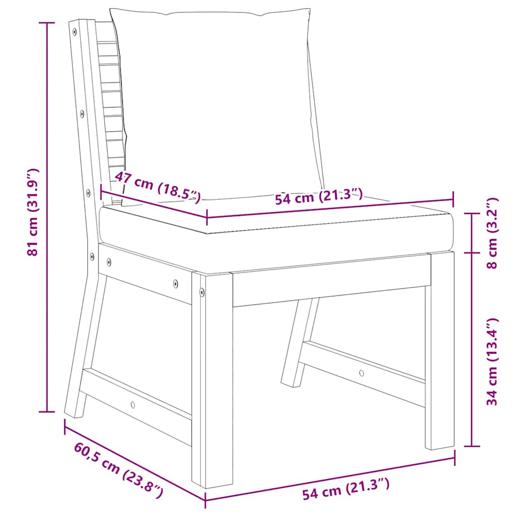 Modular-Mittelsofa mit Cremeweißen Kissen Akazie Massivholz