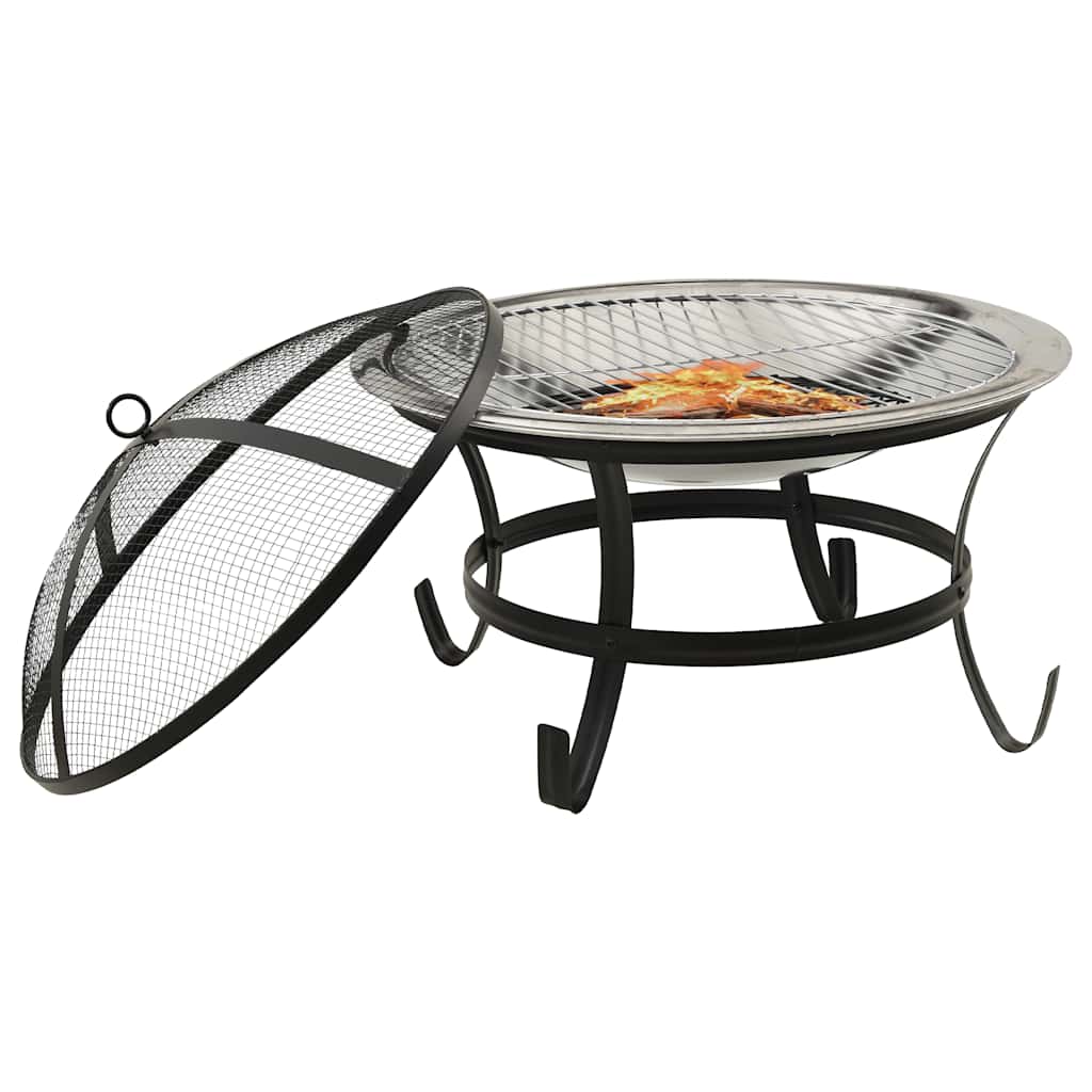 2in1 Feuerschale und Grill mit Schürhaken 56x56x49 cm Edelstahl