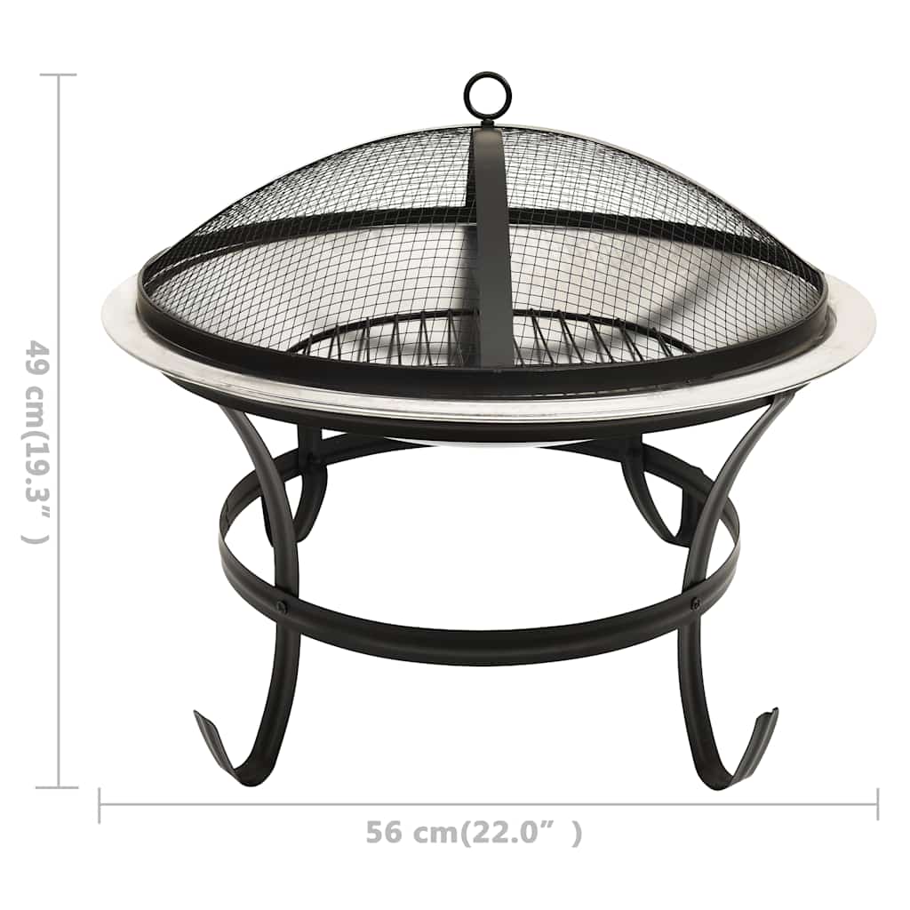 2in1 Feuerschale und Grill mit Schürhaken 56x56x49 cm Edelstahl