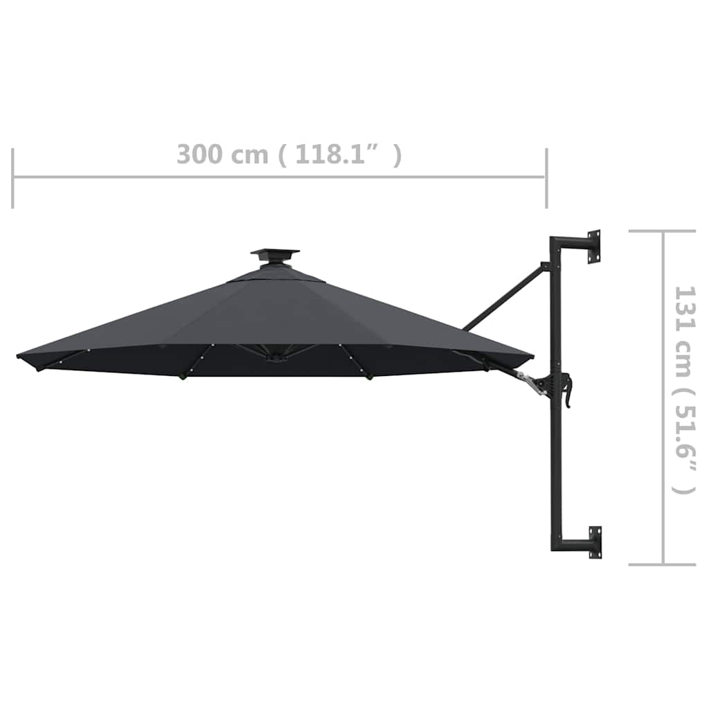 Sonnenschirm zur Wandmontage mit LEDs 300 cm Anthrazit