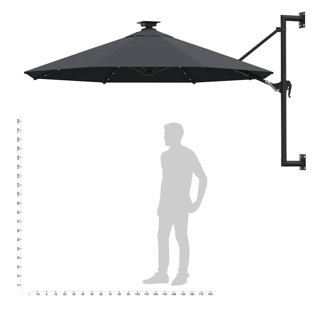 Sonnenschirm zur Wandmontage mit LEDs 300 cm Anthrazit