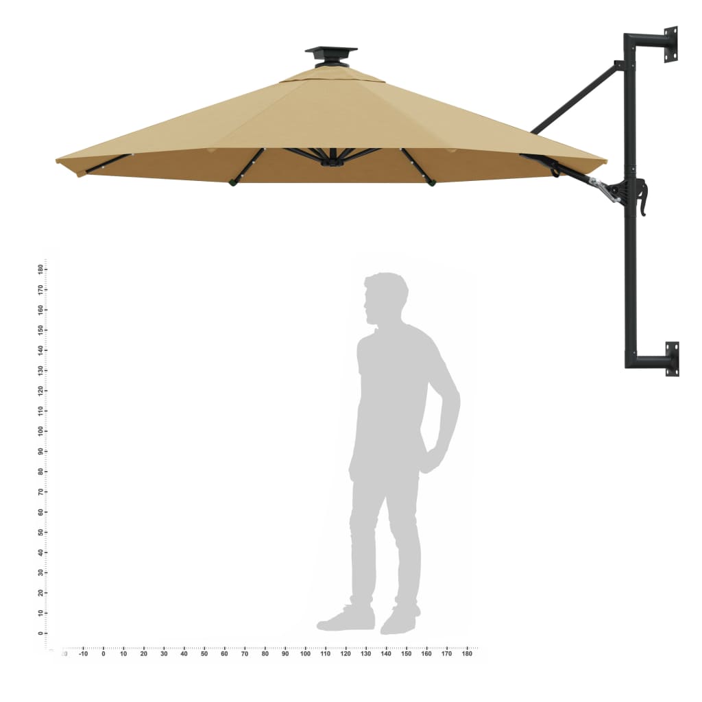Sonnenschirm zur Wandmontage mit LEDs 300 cm Taupe