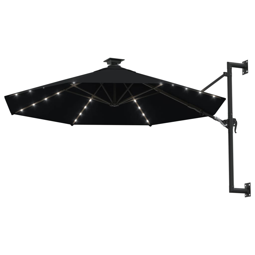 Sonnenschirm zur Wandmontage mit LEDs 300 cm Schwarz