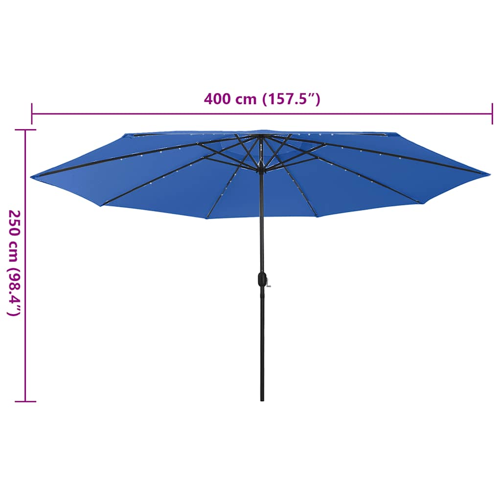 Sonnenschirm mit LED-Beleuchtung 400 cm Azurblau