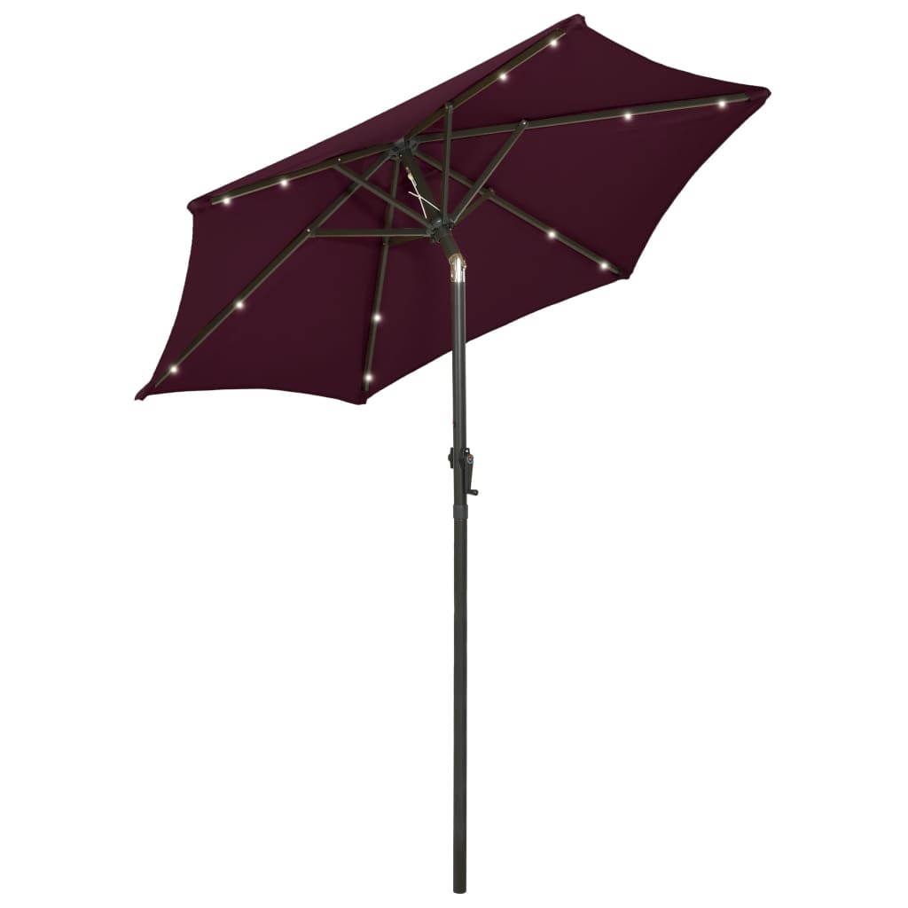 Sonnenschirm mit LED-Beleuchtung Bordeauxrot 200x211 cm Alu