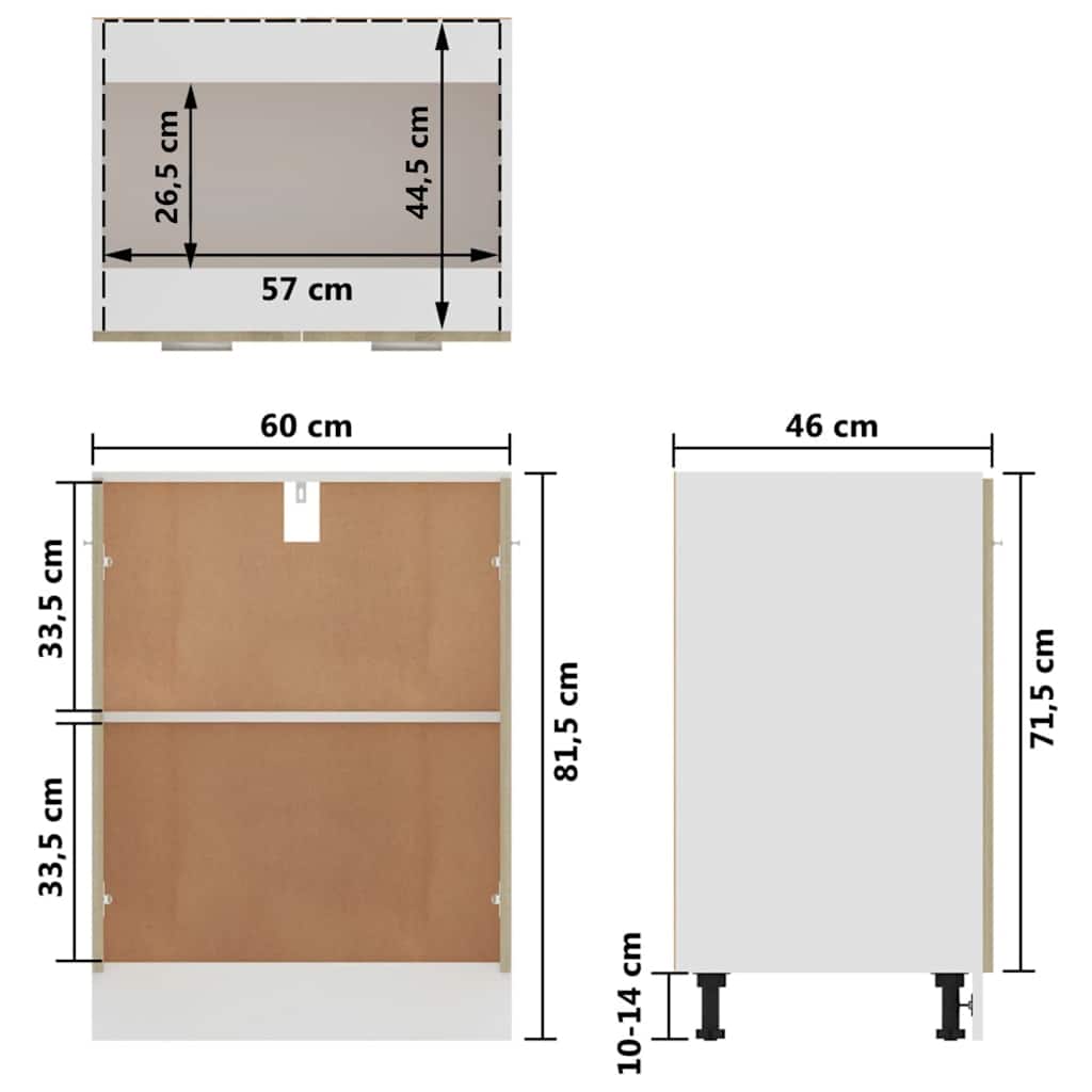 Unterschrank Lyon Sonoma-Eiche 60x46x81,5 cm Holzwerkstoff