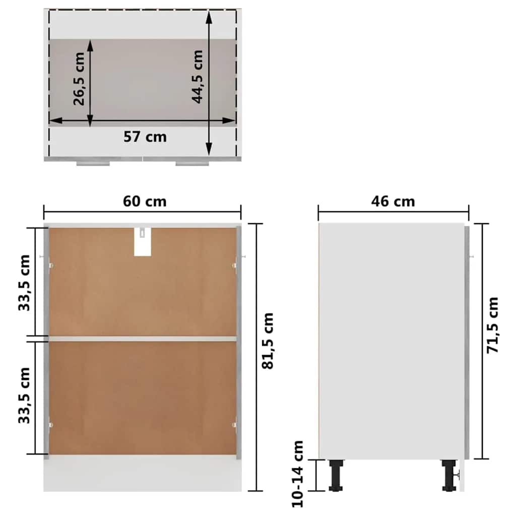 Unterschrank Lyon Betongrau 60x46x81,5 cm Holzwerkstoff