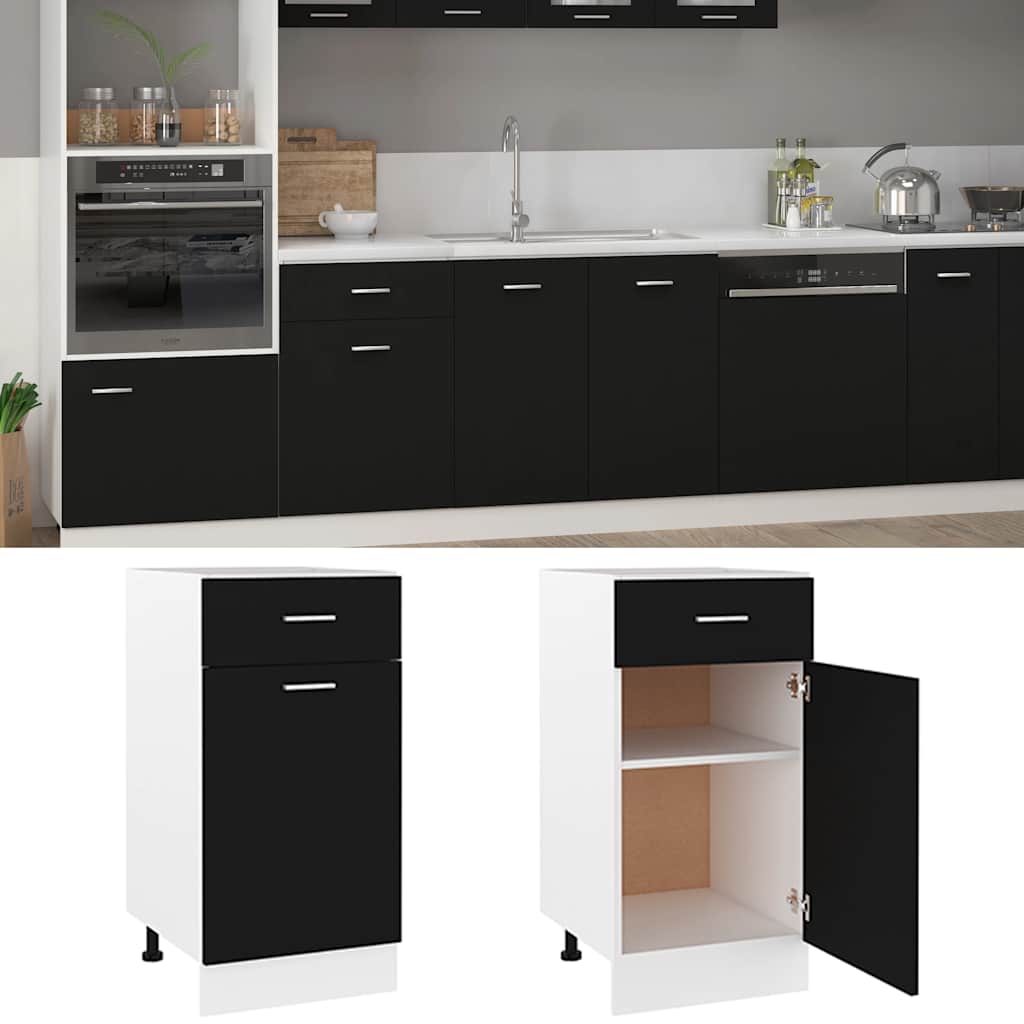 Schubunterschrank Lyon Schwarz 40x46x81,5 cm Holzwerkstoff