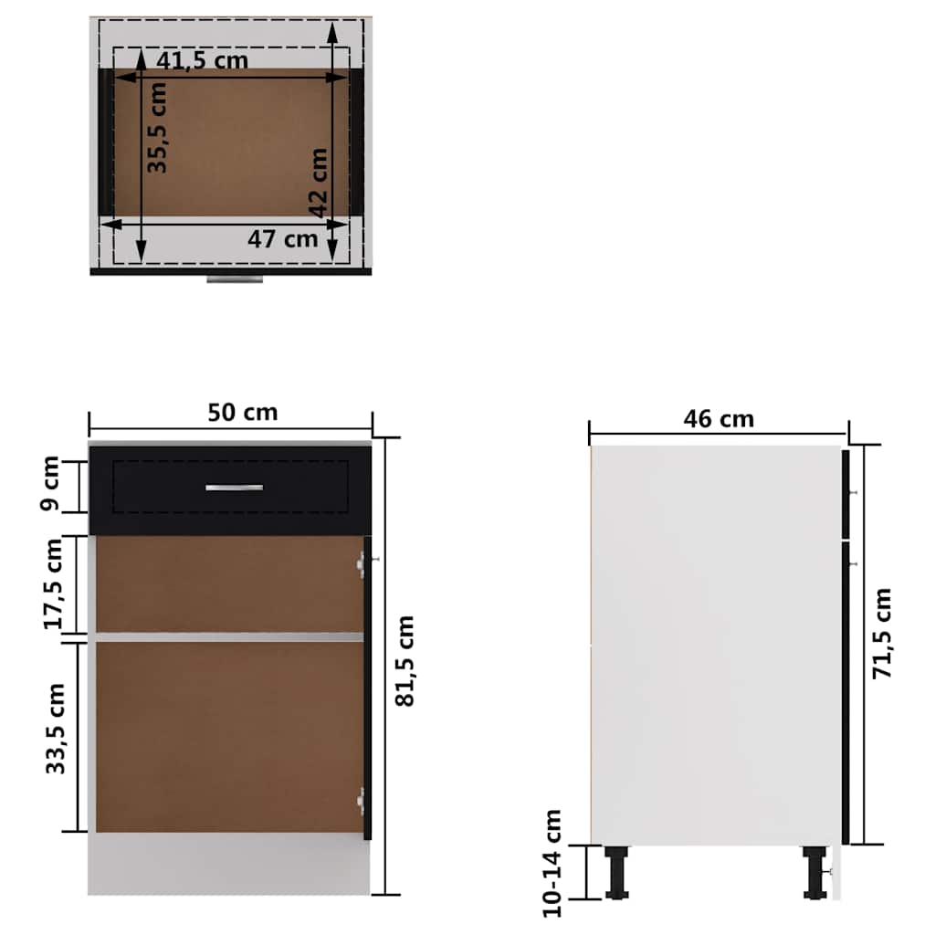 Schubunterschrank Lyon Schwarz 50x46x81,5 cm Holzwerkstoff