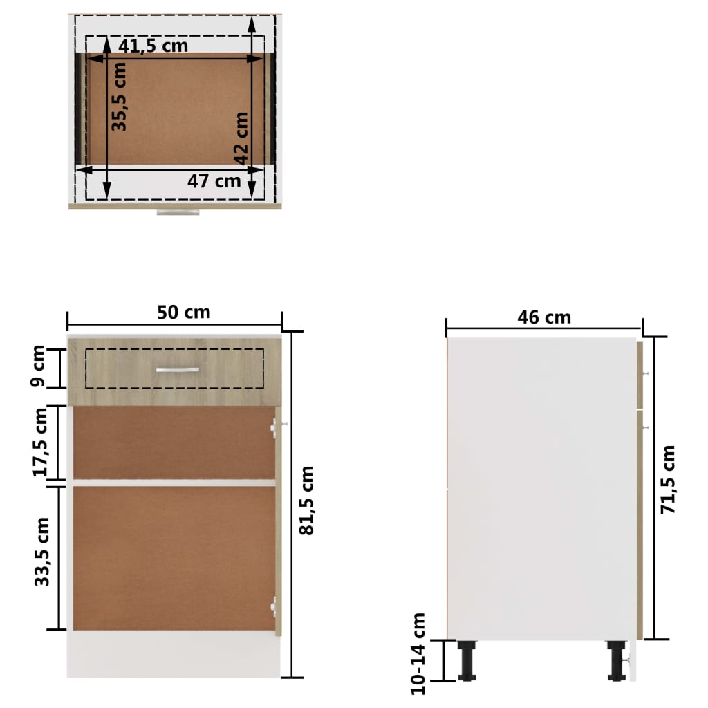 Schubunterschrank Lyon Sonoma-Eiche 50x46x81,5 cm Holzwerkstoff