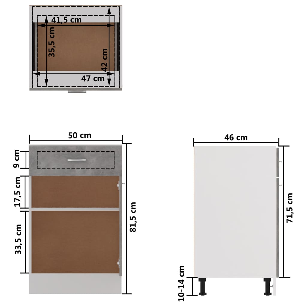 Schubunterschrank Lyon Betongrau 50x46x81,5 cm Holzwerkstoff