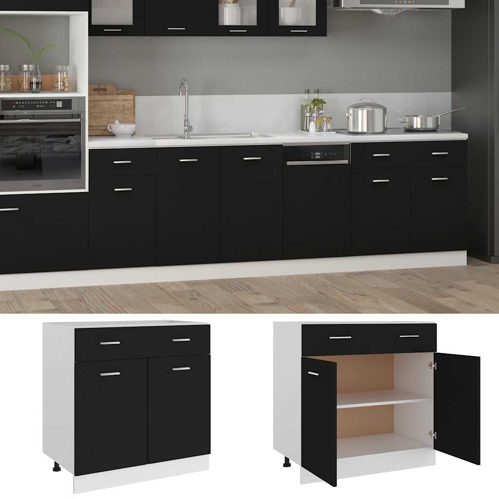 Schubunterschrank Lyon Schwarz 80x46x81,5 cm Holzwerkstoff