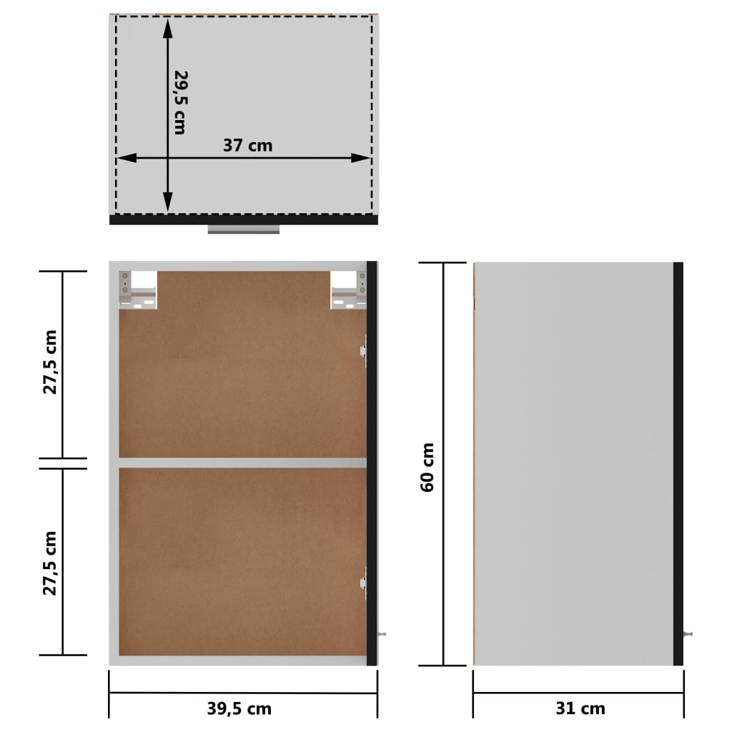 Hängeschrank Lyon Schwarz 39,5x31x60 cm Holzwerkstoff