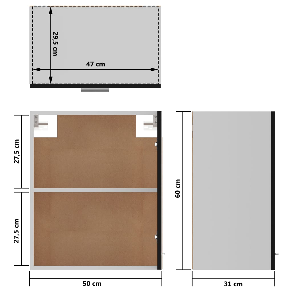 Hängeschrank Lyon Schwarz 50x31x60 cm Holzwerkstoff