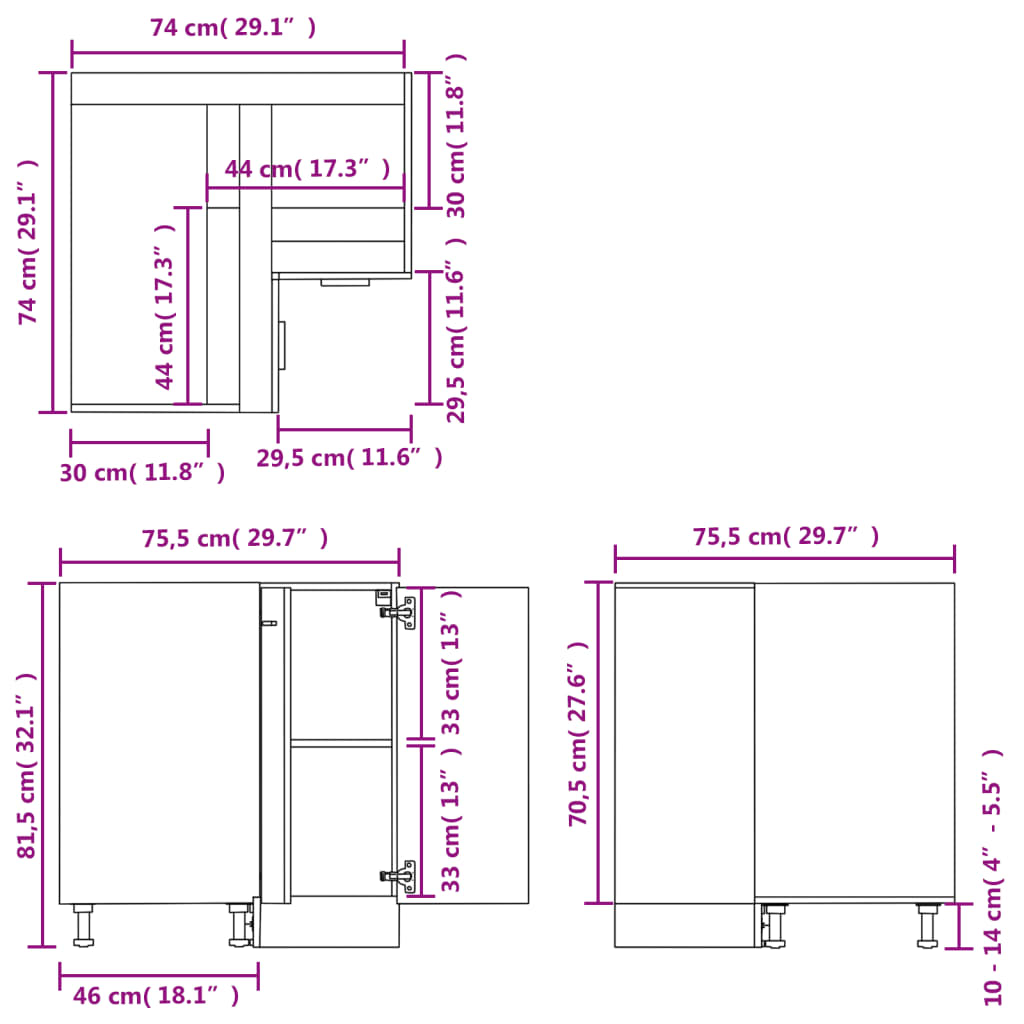 Eckunterschrank Lyon Weiß 75,5x75,5x81,5 cm Holzwerkstoff