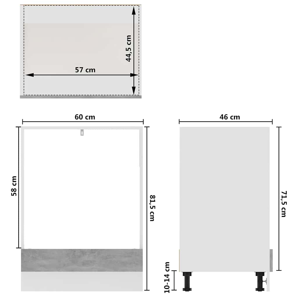Herdumbauschrank Lyon Betongrau 60x46x81,5 cm Holzwerkstoff