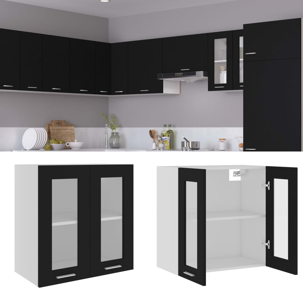 Hängeglasschrank Lyon Schwarz 60x31x60 cm Holzwerkstoff