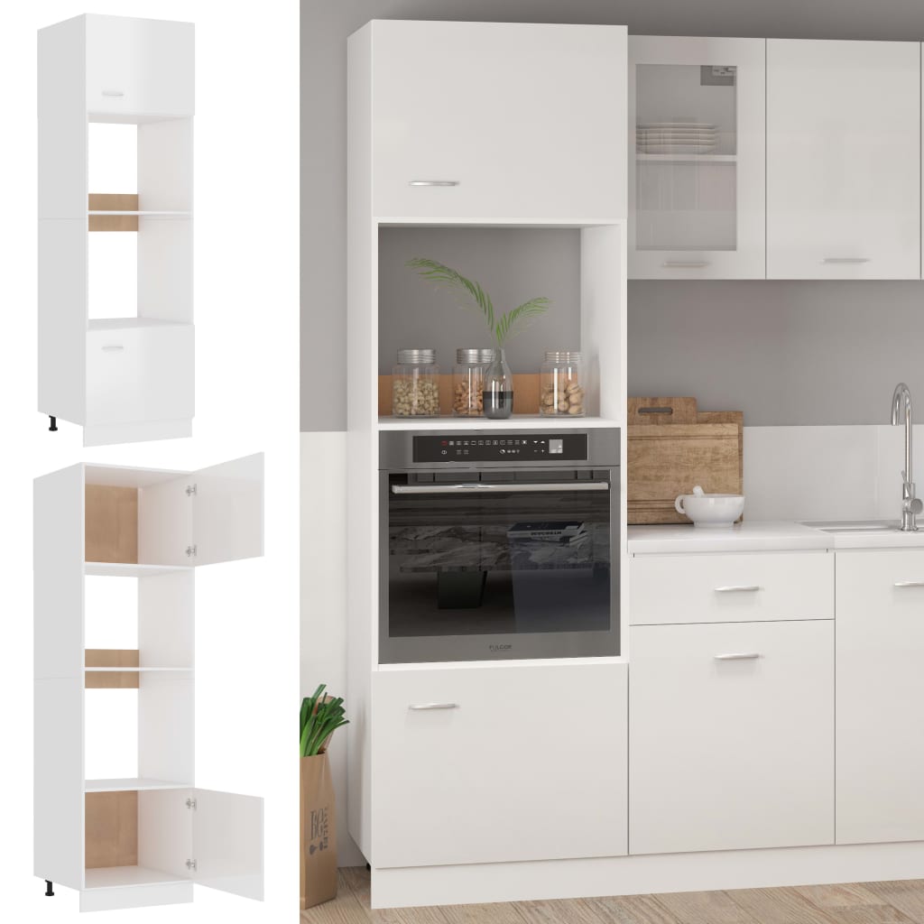 Mikrowellenumbauschrank Lyon Hochglanz-Weiß 60x57x207 cm