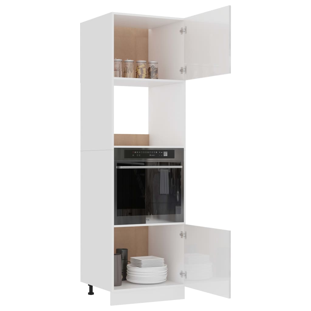 Mikrowellenumbauschrank Lyon Hochglanz-Weiß 60x57x207 cm