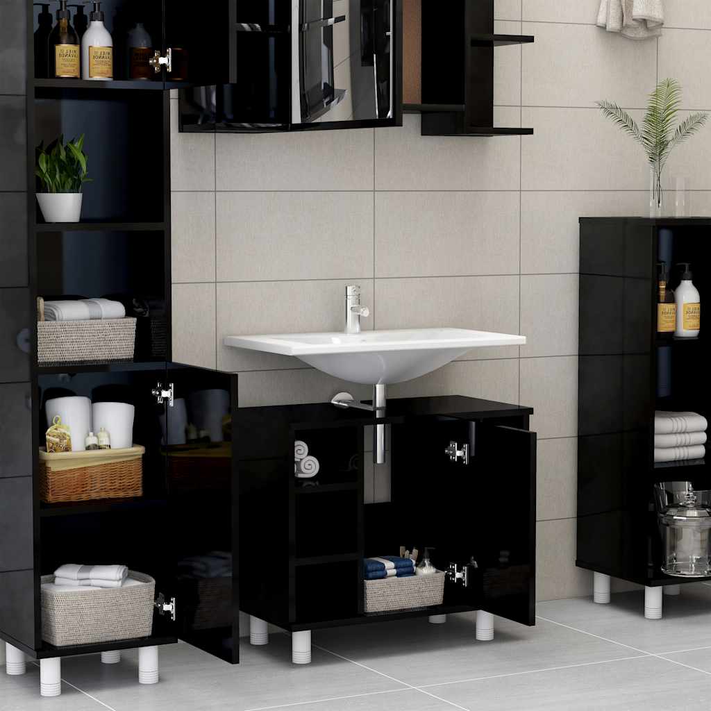 Badezimmerschrank Hochglanz-Schwarz 60x32x53,5 cm Holzwerkstoff