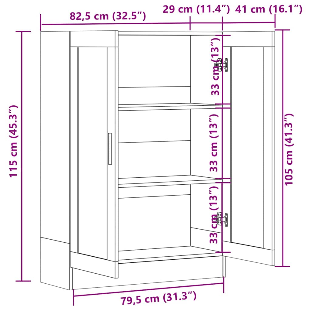 Vitrinenschrank Schwarz 82,5x30,5x115 cm Holzwerkstoff
