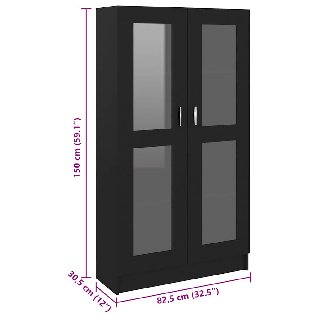 Vitrinenschrank Schwarz 82,5x30,5x150 cm Holzwerkstoff