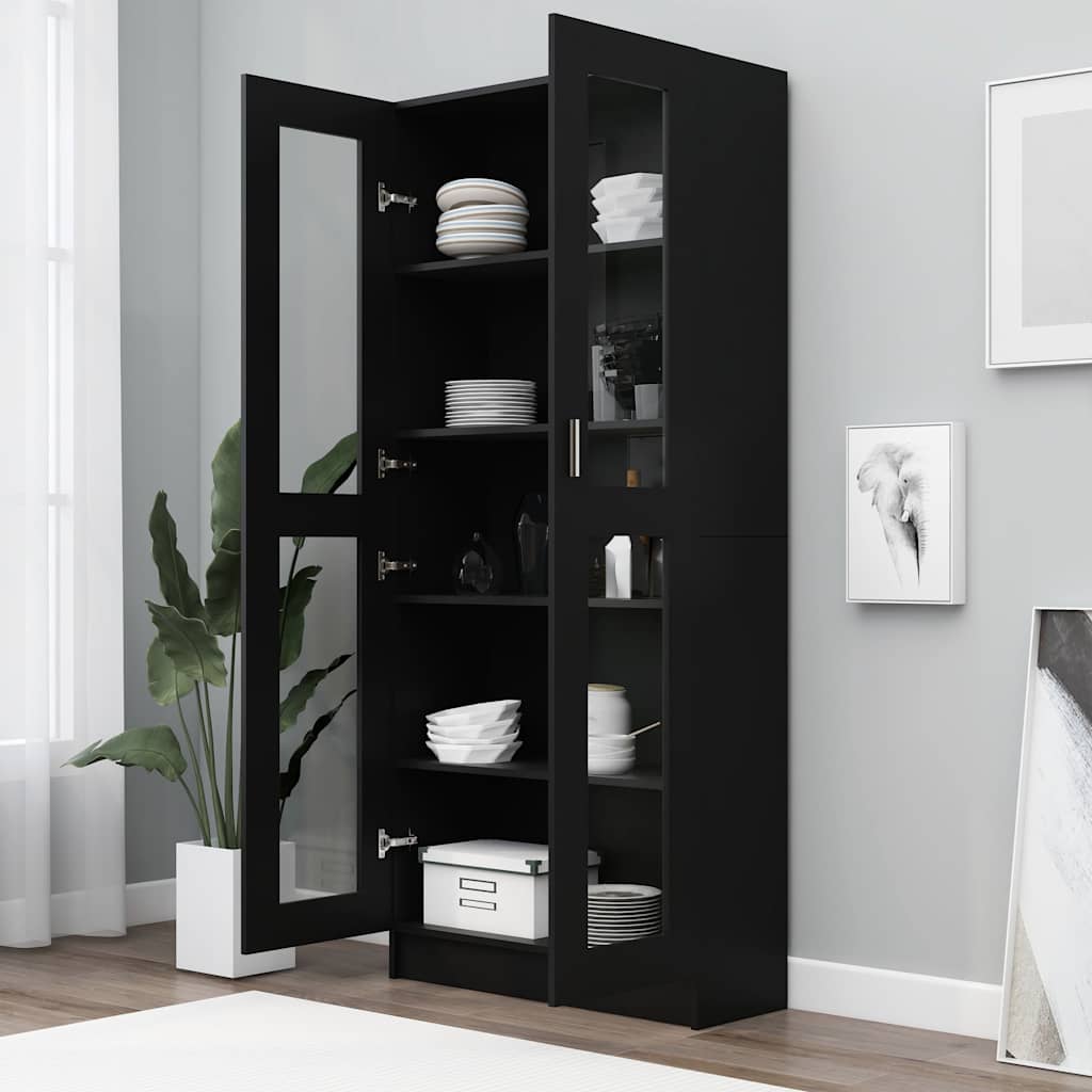 Vitrinenschrank Schwarz 82,5x30,5x185 cm Holzwerkstoff