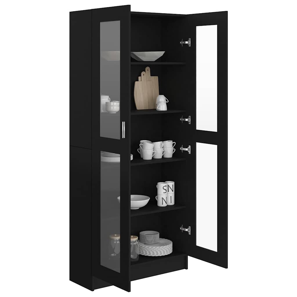 Vitrinenschrank Schwarz 82,5x30,5x185 cm Holzwerkstoff