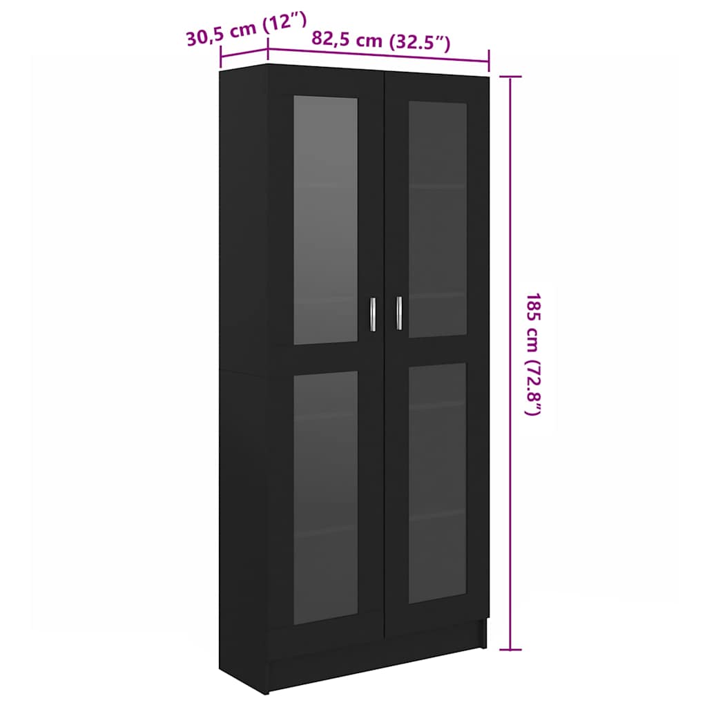 Vitrinenschrank Schwarz 82,5x30,5x185 cm Holzwerkstoff