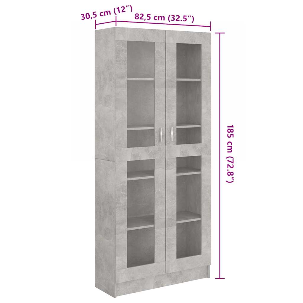 Vitrinenschrank Betongrau 82,5x30,5x185 cm Holzwerkstoff
