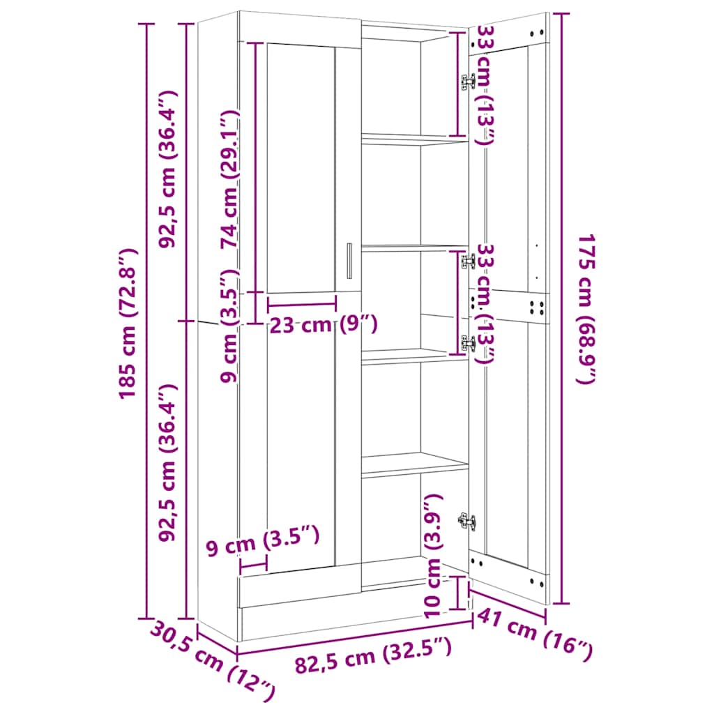 Vitrinenschrank Betongrau 82,5x30,5x185 cm Holzwerkstoff