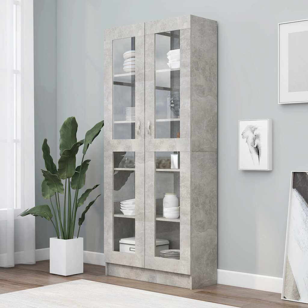 Vitrinenschrank Betongrau 82,5x30,5x185 cm Holzwerkstoff