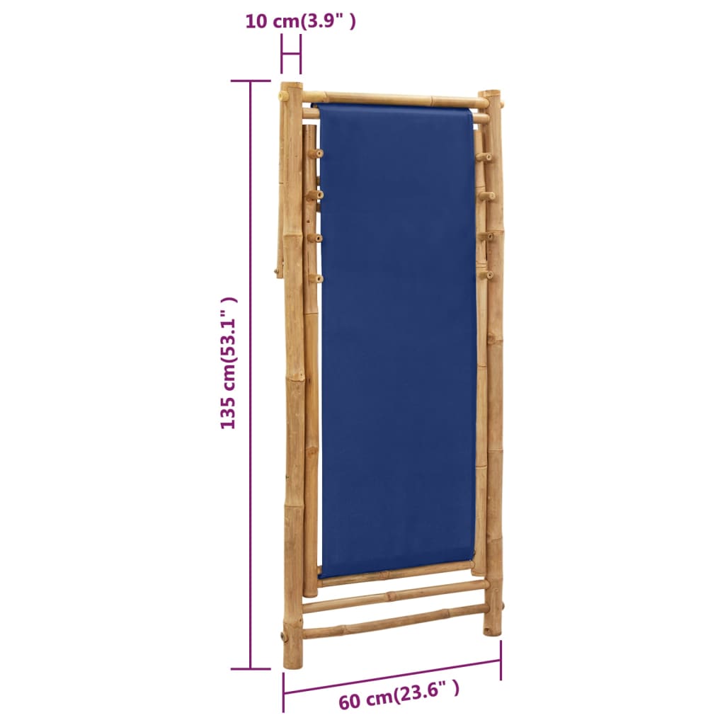 Liegestuhl Bambus und Canvas Marineblau