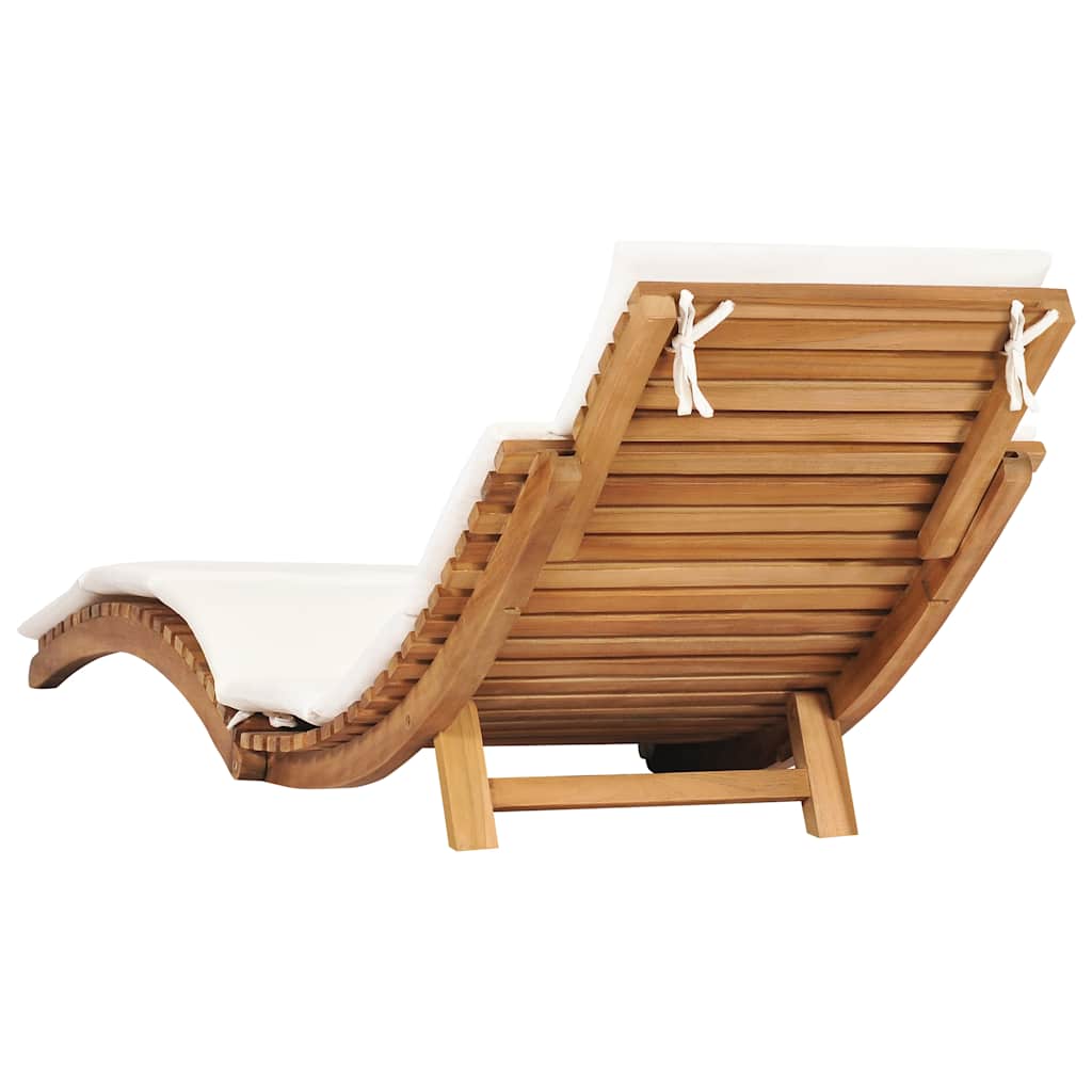 Klappbare Sonnenliege mit Cremeweißer Auflage Massivholz Teak