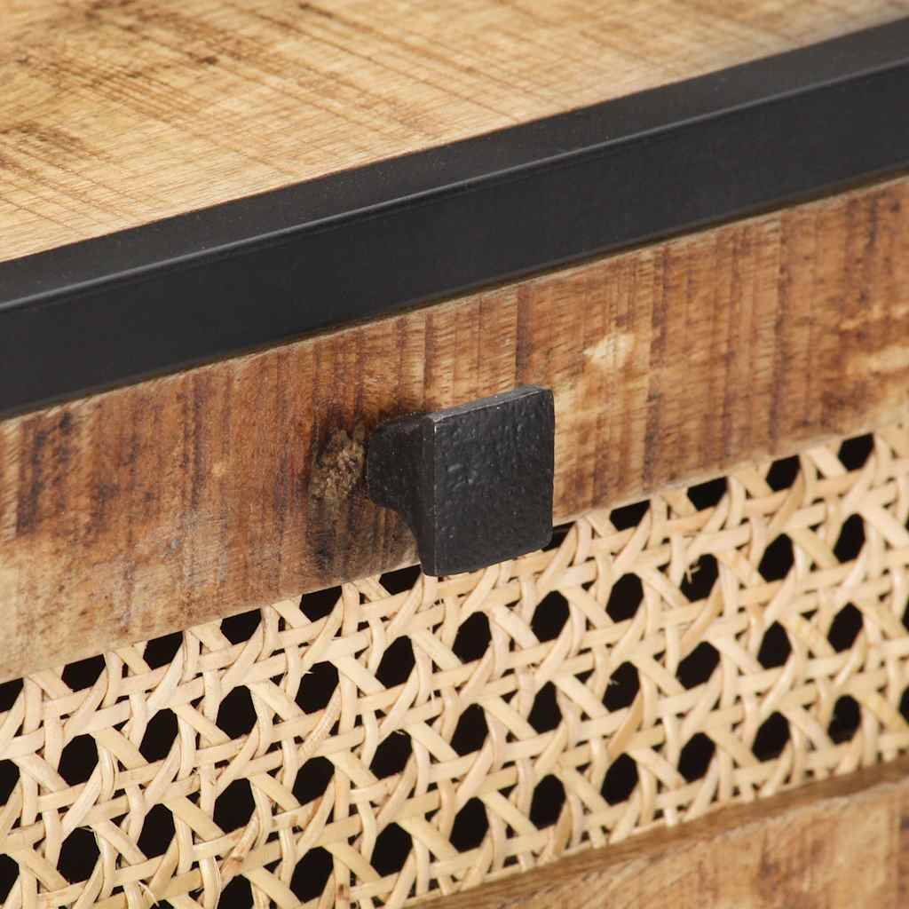 Konsolentisch 100x35x75 cm Raues Mangoholz und Rohrgeflecht