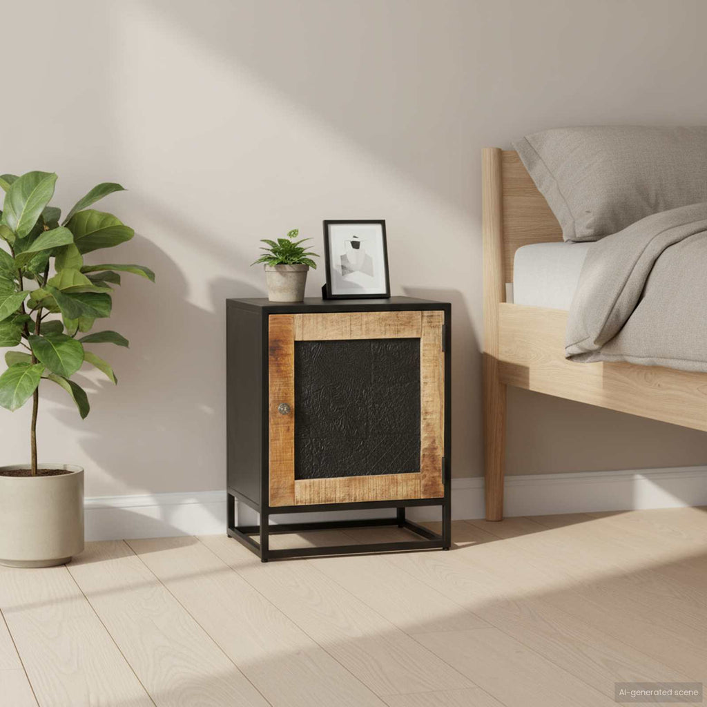 Nachttisch 40x30x50 cm Raues Mangoholz