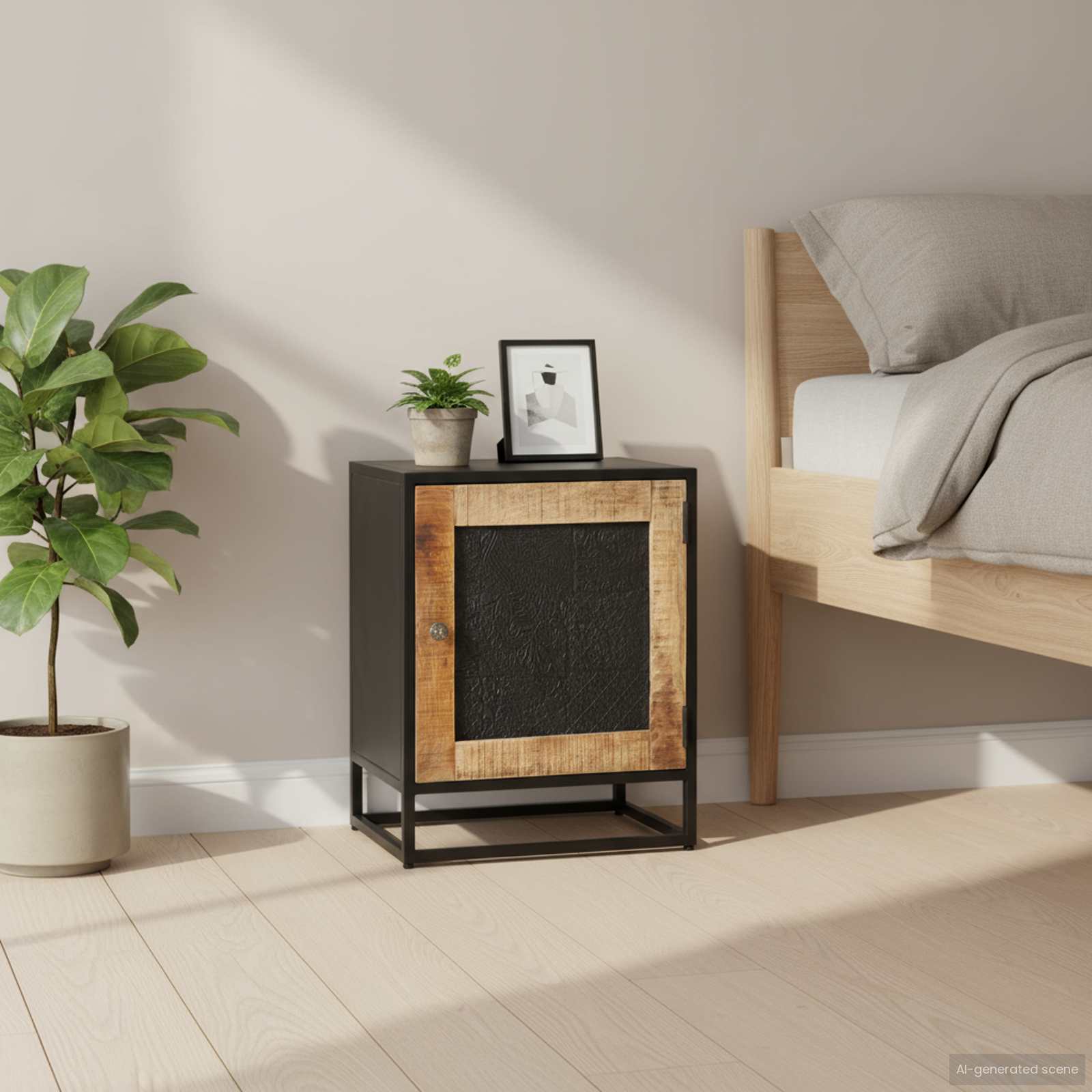 Nachttisch 40x30x50 cm Raues Mangoholz
