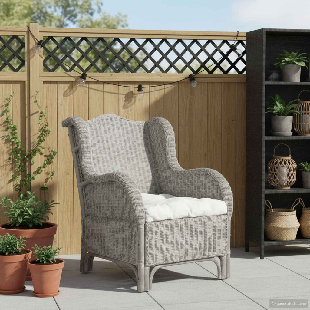 Sessel mit Kissen Grau Natürliches Rattan und Leinen