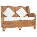 2-Sitzer-Sofa Hellbraun Natürliches Rattan und Leinen