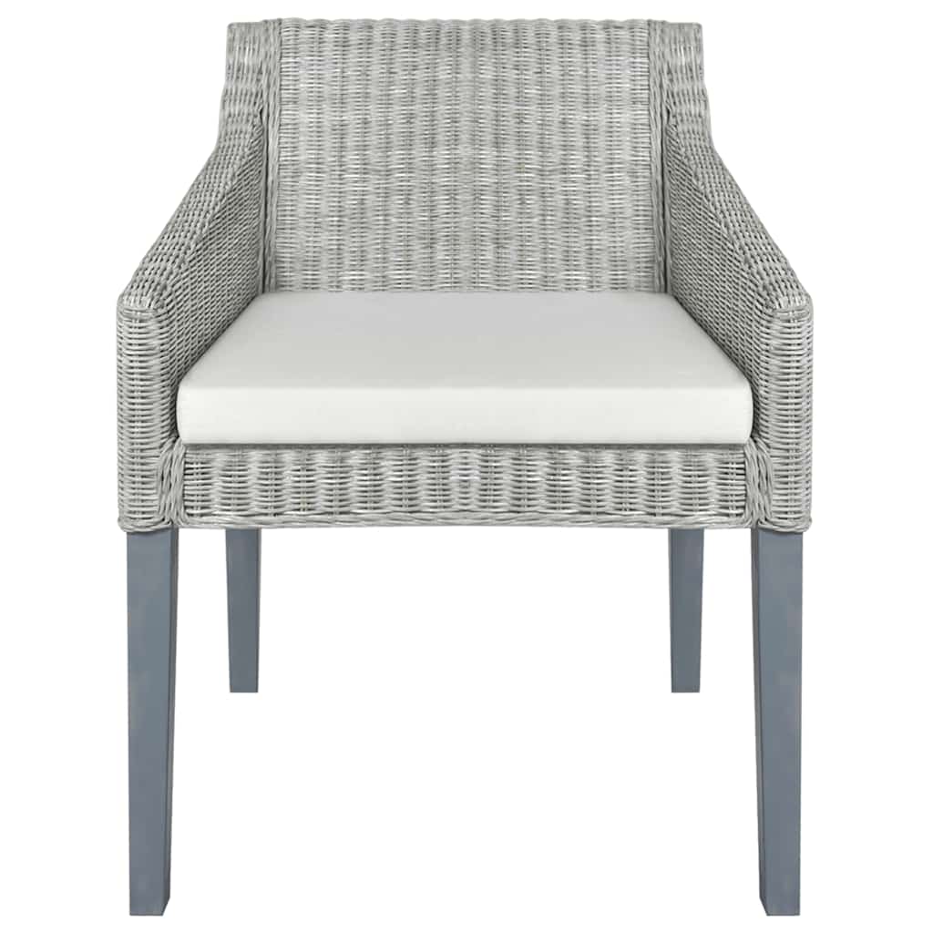Esszimmerstühle mit Kissen 2 Stk. Grau Natur Rattan