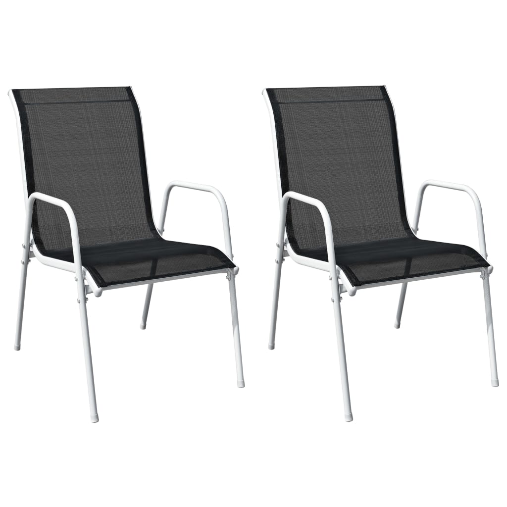 Stapelbare Gartenstühle 2 Stk. Stahl und Textilene Schwarz