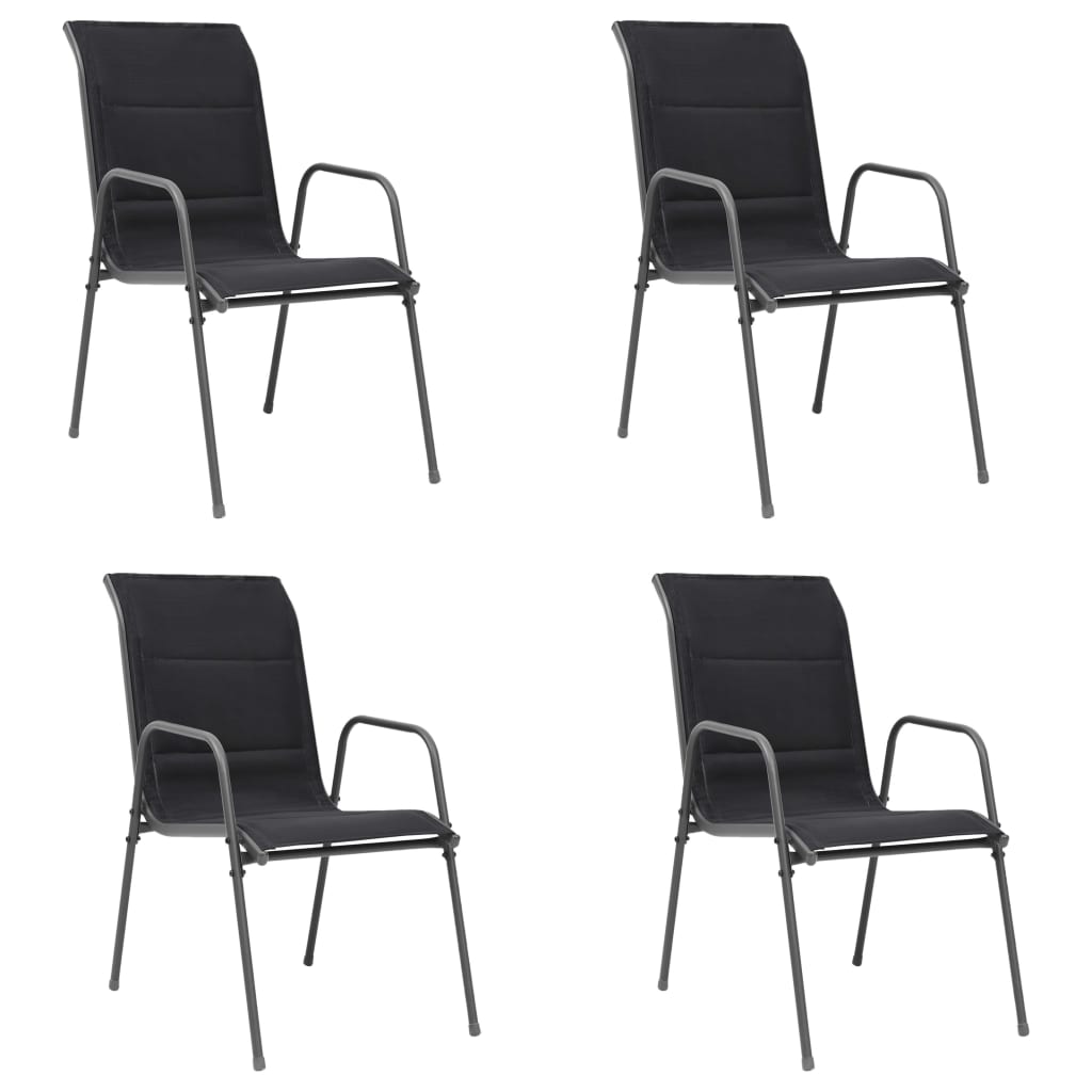 Stapelbare Gartenstühle 4 Stk. Stahl und Textilene Schwarz